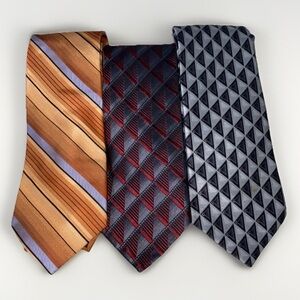Lot of 3 Statements Men's 100% Silk Ties - Geometric & Striped (57/3.75-All)